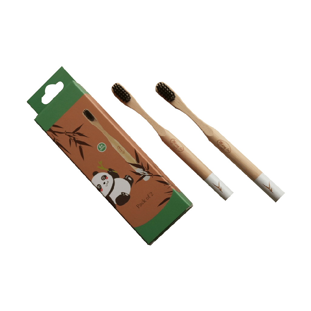 Back of 2 Bamboo Toothy of with Charcoal Bristles 