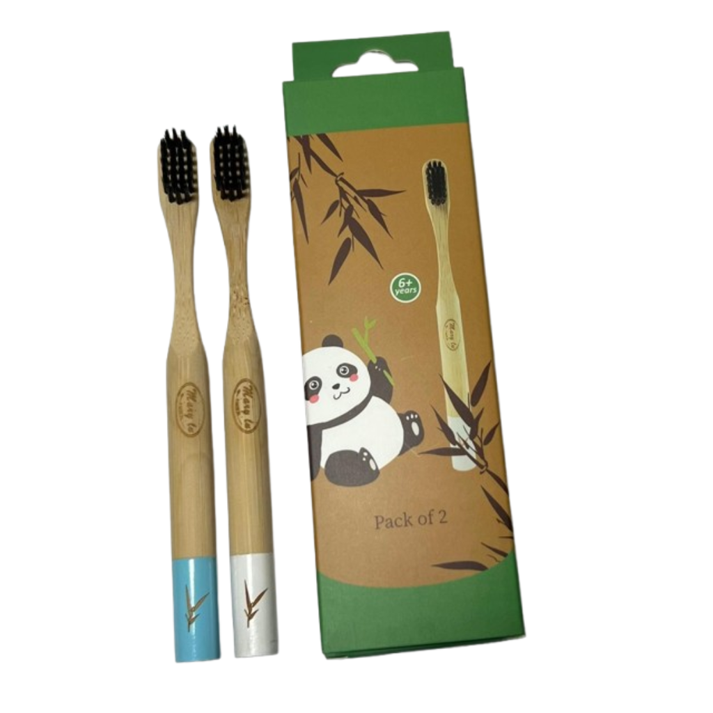 Back of 2 Bamboo Toothbrush Charcoal Bristles